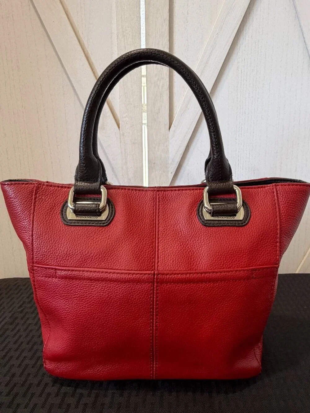 Tignanello Red Pebbled Leather Tote Bag